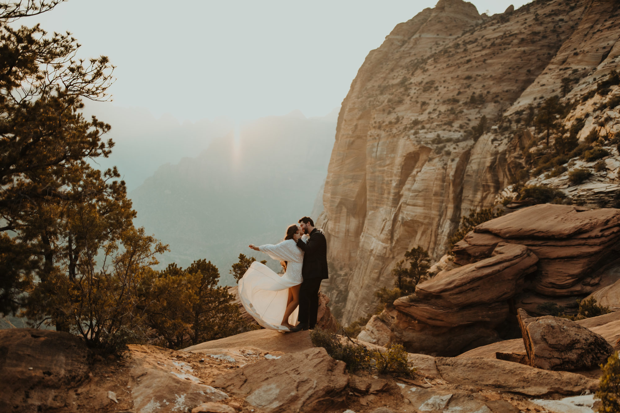 Zion National Park in Utah boho wedding couple with epic view
