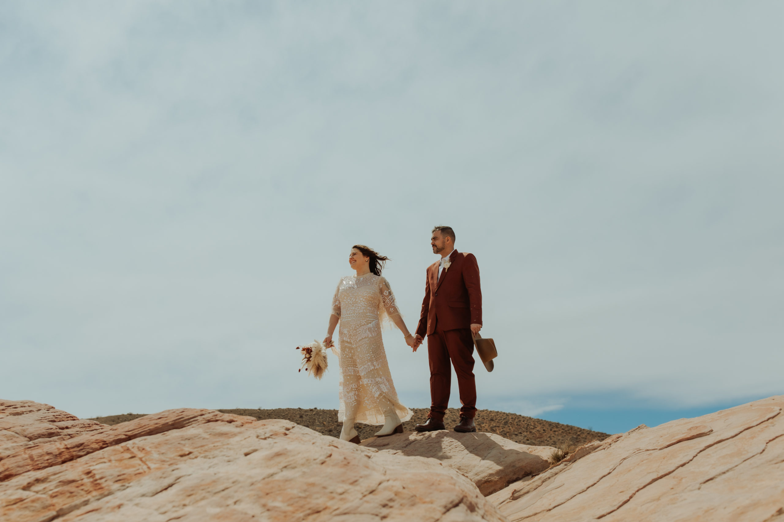 Couple posing for elopement photos in The Valley of Fire