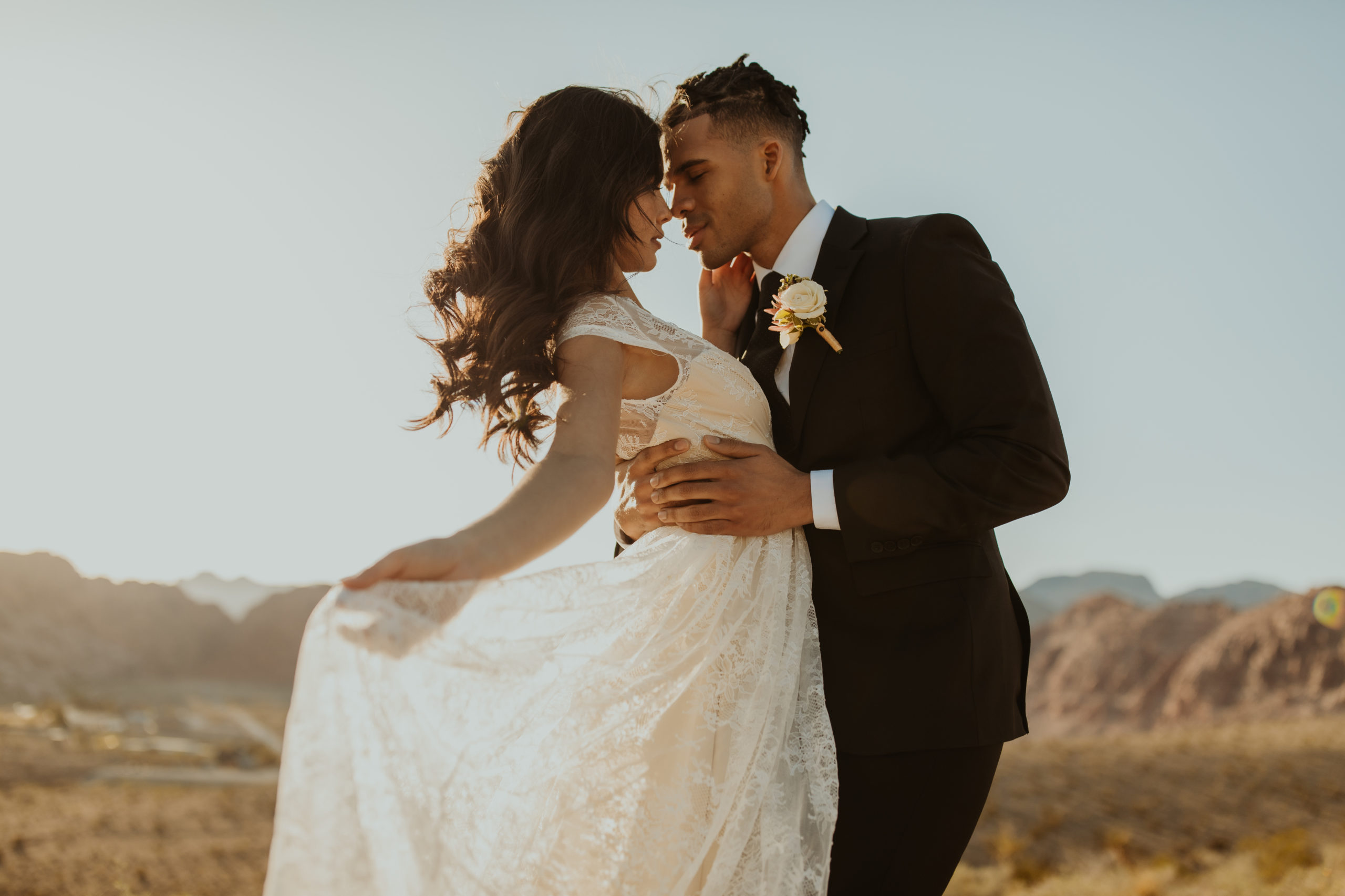 Couple posing for nevada elopement for unique places to elope