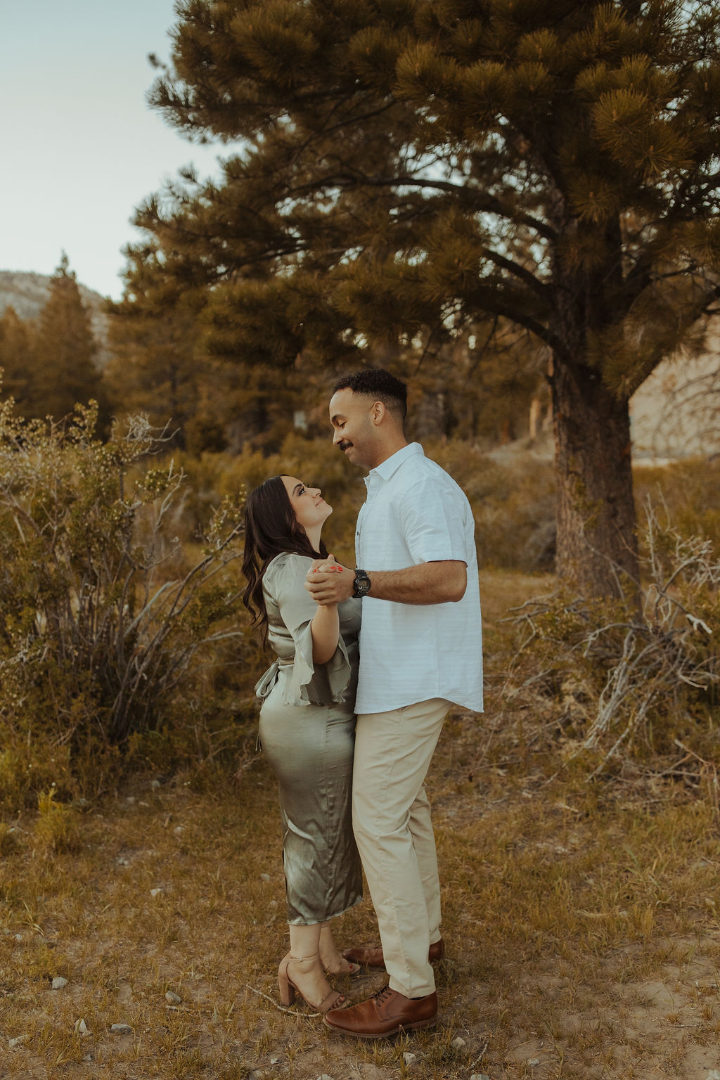 couple dancing during their engagement session at mt. charleston in nevada