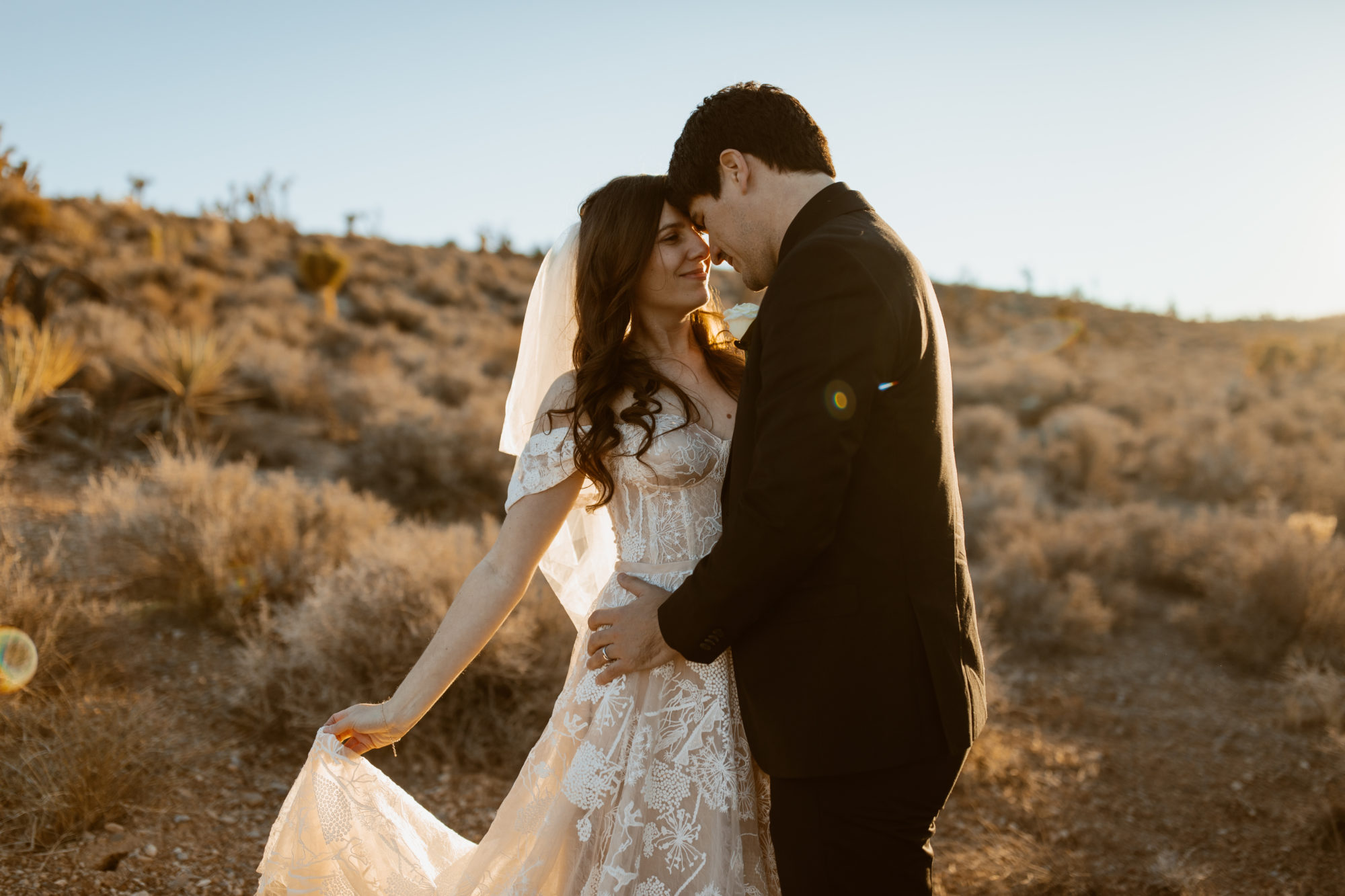 Bride and groom portraits and elopement photography in the Mojave Desert